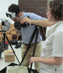 Dr. Michael Pittman (Vertebrate Palaeontology Laboratory, HKU) and Amanda Falk (Southwestern Oklahoma State University, USA) setting up a fossil specimen for the LSF technique.